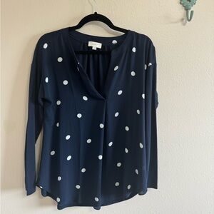 Loft Outlet Navy Blue Polka Dot Blouse Small